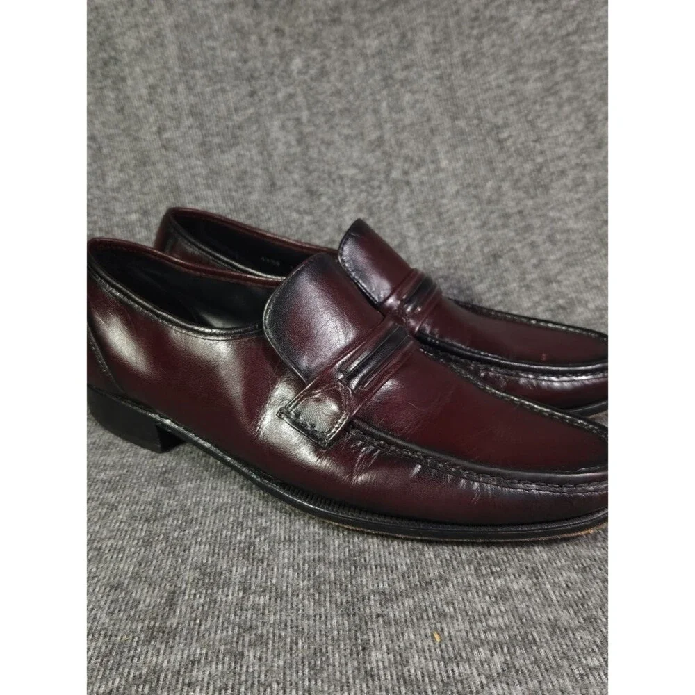 Florsheim Como Strap Loafers Mens 11.5 B Burgundy Leather Slip On Dress Shoes